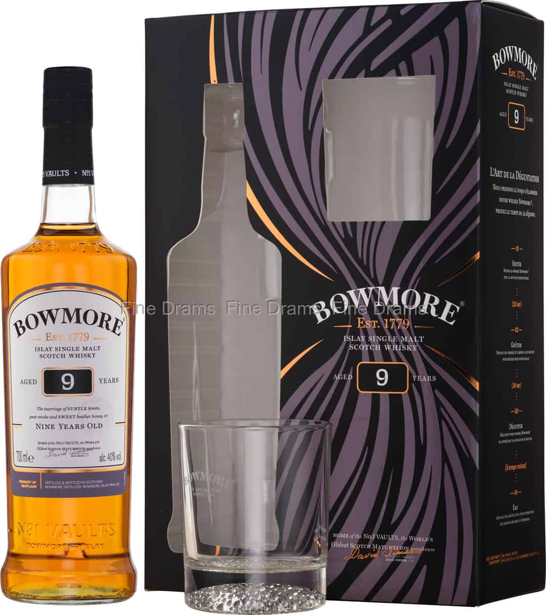 Bowmore 9 Year Old Gift Pack 1 Glass 70 cl 40
